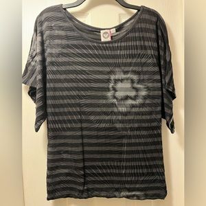 Black butterfly sleeve top with stripes and flowers